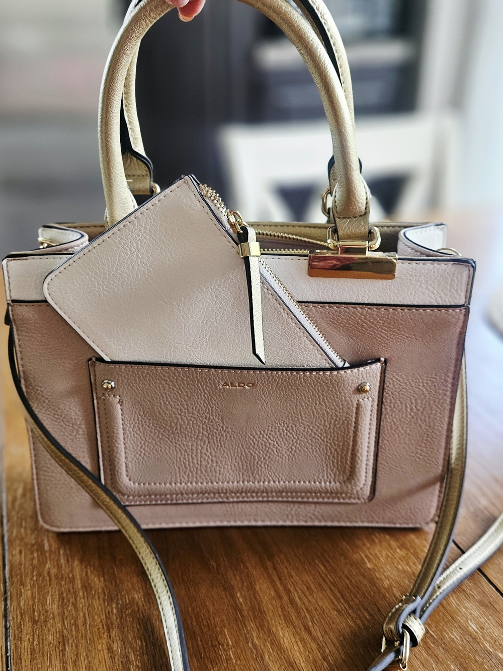 ALDO Blush and Cream Two-Tone Satchel with Gold Hardware